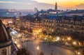 Aerial view of Aliados / Liberdade Square and Clerigos Tower town of Porto. Sunset view with winter Christmas tree, Lisbon Royalty Free Stock Photo