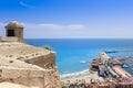 Alicante Santa Barbara castle with panoramic aerial view at the Royalty Free Stock Photo