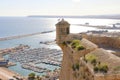 Alicante Santa Barbara castle with panoramic aerial view at the famous touristic city in Costa Blanca, Spain Royalty Free Stock Photo