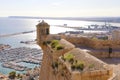 Alicante Santa Barbara castle with panoramic aerial view at the famous touristic city in Costa Blanca, Spain Royalty Free Stock Photo