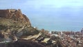 Alicante Santa Barbara castle with panoramic aerial view at the famous touristic city in Costa Blanca, Spain. Stock Royalty Free Stock Photo