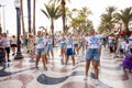 ALICANTE, SPAIN - AUGUST 24 2023: Ukrainians on march, national dress, people dancing. Celebration of Ukrainian Independence day,