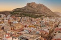 Sunrise over Alicante, Spain with historic castle hill and old town centre Royalty Free Stock Photo