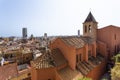 ALICANTE, SPAIN - JULY, 5 2023: Alicante city, aerial panoramic view, church, sea on background