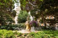 ALICANTE, SPAIN - JULY 5 2023: Fountain in Gabriel Miro Square, no people sunny day