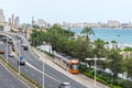 Alicante, Spain; July 08, 2020; landscape of the street full of vehicles next to the beach