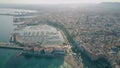 ALICANTE, SPAIN - SEPTEMBER 23, 2018. Aerial view of the cityscape, marina and port