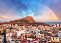 Alicante In Spain At Sunset With Rainbow