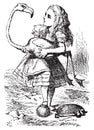 Alice trying to play croquet with flamingo and hedgehog - Alice`s Adventures in Wonderland original vintage engraving Royalty Free Stock Photo