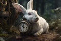 Alice in Wonderland, Cheshire Cat, White Rabbit with watches,queen,fairy tale, rabbit hole fantasy, imaginary world Royalty Free Stock Photo