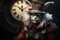 Alice in Wonderland, Cheshire Cat, White Rabbit with watches,queen,fairy tale, rabbit hole fantasy, imaginary world Royalty Free Stock Photo