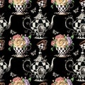 Alice in Wonderland cute watercolor objects set seamless pattern AI generated