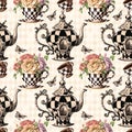 Alice in Wonderland cute watercolor objects set seamless pattern AI generated