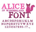 Alice in Wonderland font. Fairy ABC. mad Alphabet Cheshire Cat.