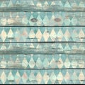 Alice in Wonderland style watercolor diamond rhombus on wooden background seamless pattern
