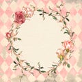 Alice in Wonderland style watercolor floral frame on grunge diamond background