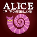 Alice in Wonderland title. Cheshire Cat. Fantastic animal. Fabulous striped animal with long tail