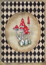 Alice in Wonderland watercolor grunge icons A4 flash cards with diamond victorian background