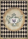 Alice in Wonderland watercolor grunge icons A4 flash cards with diamond victorian background