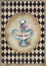 Alice in Wonderland watercolor grunge icons A4 flash cards with diamond victorian background