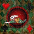 Alice in Wonderland white rabbit Watercolor hand drawn character on Grunge vintage circus banner