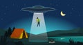 Alien abduction: ufo kidnapping a woman at night
