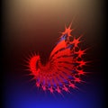 Alien in abstract form on a dark background in the form of a spiral flower of red color