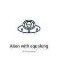 Alien with aqualung outline vector icon. Thin line black alien with aqualung icon, flat vector simple element illustration from