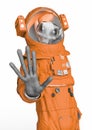 Alien astronaut is saying hey stop there
