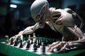 alien athlete competing in high-stakes game of chess