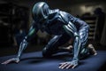 alien athlete preparing for next round of competition, stretching and warming up