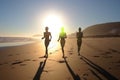 alien athletes jogging on sun-drenched beach