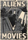 Alien attack vintage poster monochrome