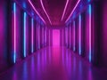 Alien Bouncing Neon Tubes Laser Sci Fi Futuristic Cyber Concrete Hallway Tunnel Corridor Purple Blue Beams Glowing Showroom