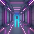 Alien Bouncing Neon Tubes Laser Sci Fi Futuristic Cyber Concrete Hallway Tunnel Corridor Purple Blue Beams Glowing Showroom