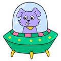 Alien bunny is flying on a spaceship, doodle icon image kawaii