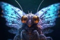 Alien butterfly from outer space looking at the camera. Cute alien insect macro image. Generative AI.