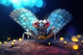 Alien butterfly from outer space looking at the camera. Cute alien insect macro image. Generative AI.