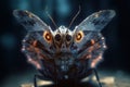 Alien butterfly from outer space looking at the camera. Cute alien insect macro image. Generative AI.