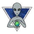 Alien. Cartoon alien. Grey alien. Alien logo. Greys. Royalty Free Stock Photo
