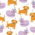 Alien cat and alien dog cute kids seamless pattern