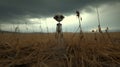 Grey Alien Imp In Moody Field With Stormy Background Royalty Free Stock Photo
