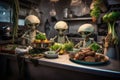 alien chefs preparing delicious and healthy earth meals inspired by their home planet cuisine