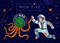 Alien And Cosmonaut Making High Five