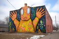 alien creature with outstretched arms, bringing warmth and comfort to its street art community