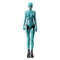 Alien Cyborg Standing in Turquoise Armor on isolated white background, 3D Illustration, 3D rendering Royalty Free Stock Photo