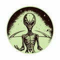 Vintage Alien Tattoo With White Outlines And Retro Filters
