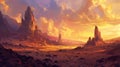 Alien desert landscape at sunset Royalty Free Stock Photo