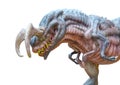 Alien dinosaur running in a white background side view close up