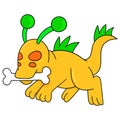 Alien dog is running bone, doodle icon image kawaii Royalty Free Stock Photo